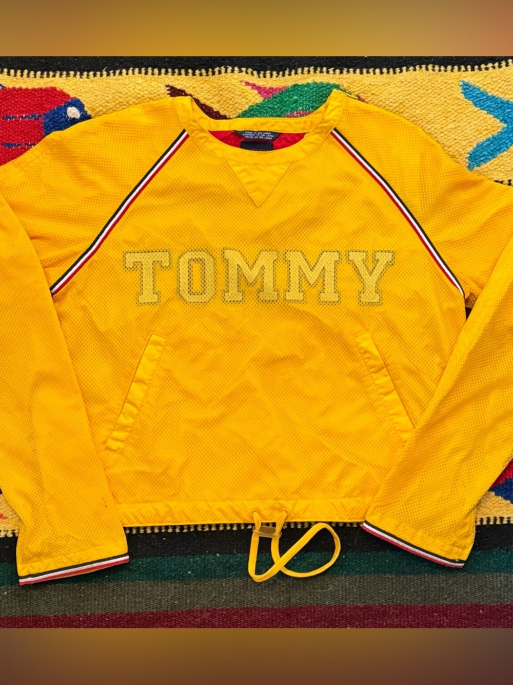 Tommy Hilfiger Yellow Mesh Pullover with Red Label Accents